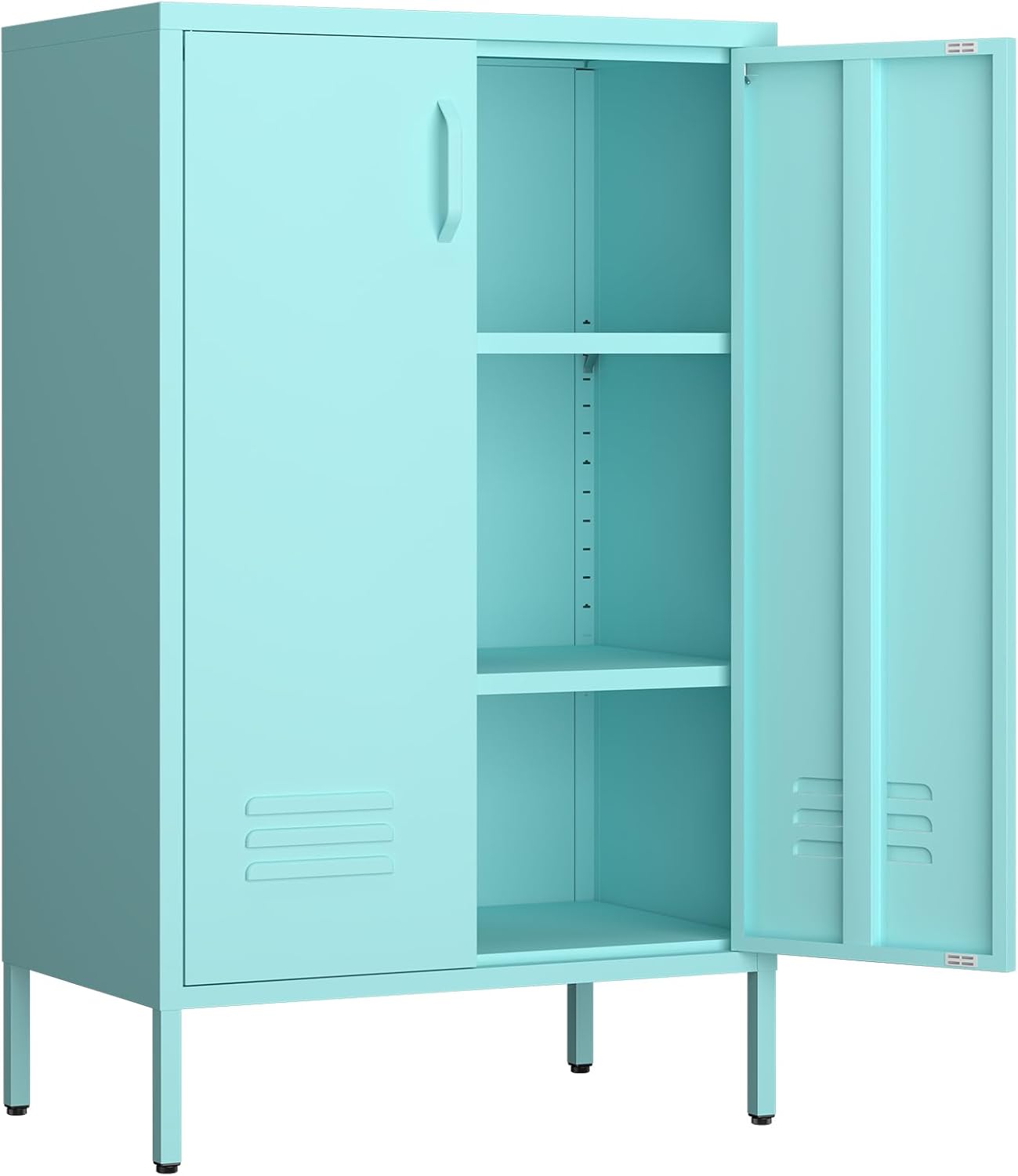 IRONFFICE Metal Accent Cabinet, Steel Cabinet Organizers and Storage, Metal Cabinet with Adjustable Shelves, 2 Doors Storage Cabinet for Hallway, Office, Blue