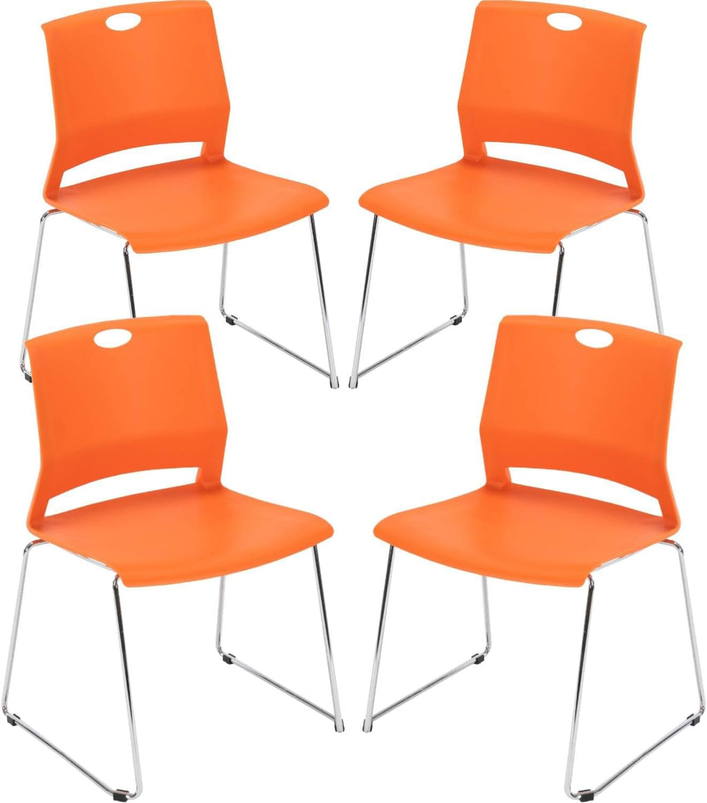 Set of 4 Stackable Chairs with Sled Base Reception Guest Chair Stacking Chairs for Office/Waiting Room/Conference Room/Guest Reception/Events/Churches, Orange.