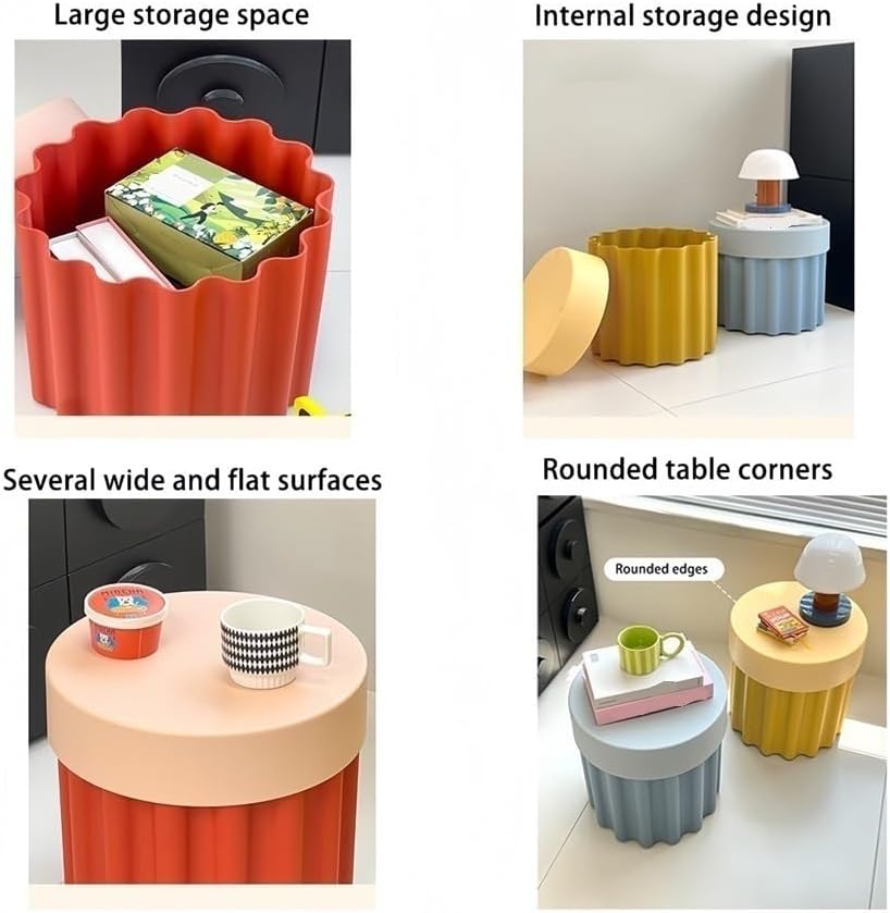 Storage Round Side End Table, Small Coffee Table with Stool Lids, Creative Pla Sofa Table for Living Room, Home and Office(Blue)