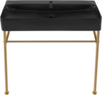 Carre 36" Ceramic Console Sink Matte Black Basin Brushed Gold Legs