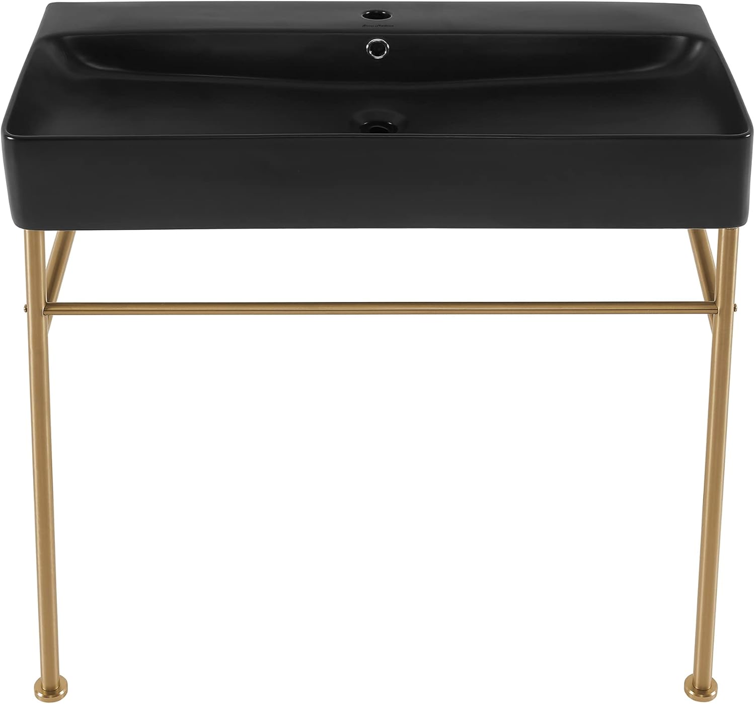 Carre 36" Ceramic Console Sink Matte Black Basin Brushed Gold Legs