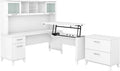 Bush Home Somerset 72W 3 Position Sit to Stand L Shaped Desk with Hutch and File Cabinet in White