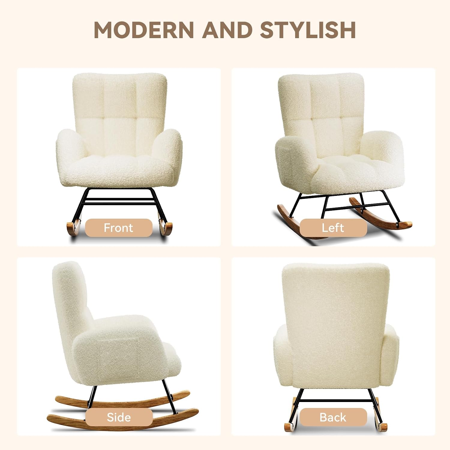 LUCKLIFE Rocking Chair Nursery,Teddy Upholstered Glider with Side Pockets | High Backrest Reading Chair,Modern Accent Chairs for Living Room,Bedroom