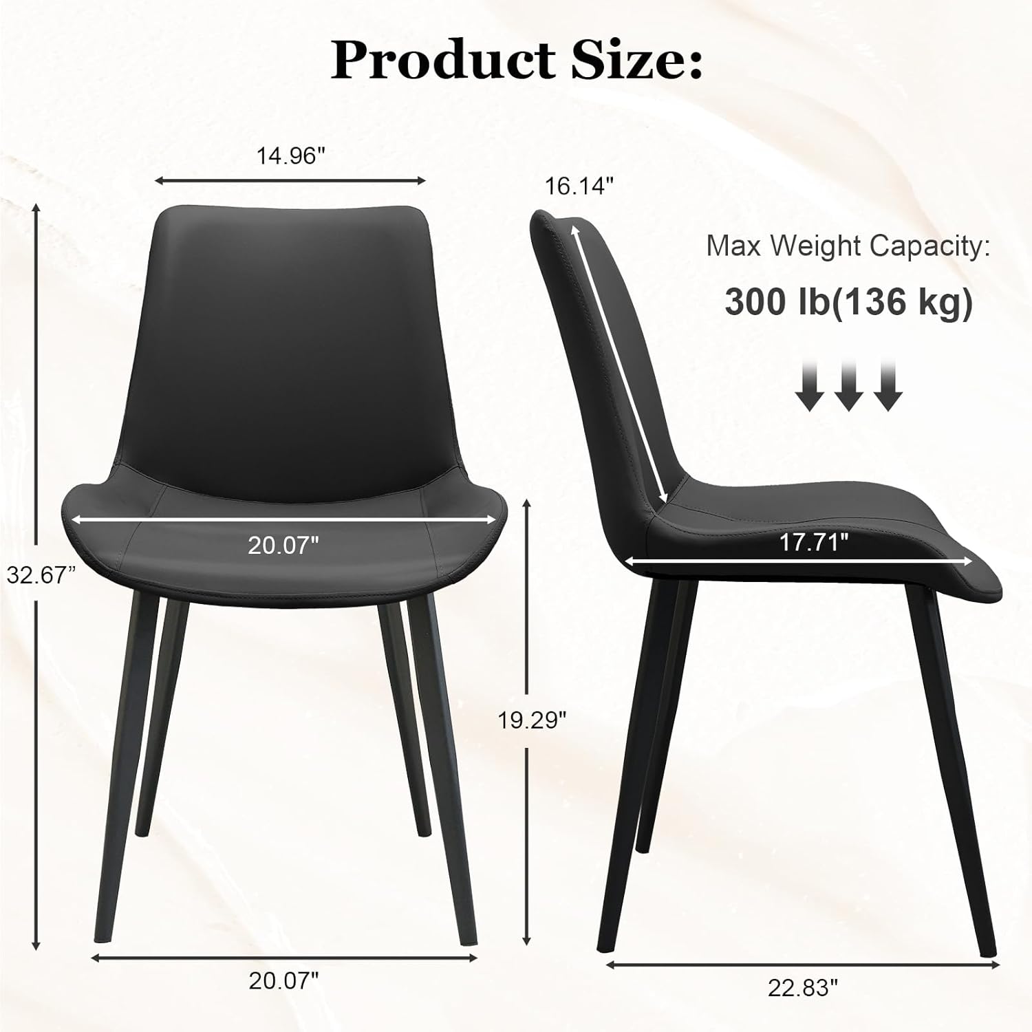 Modern Dining Chairs Set of 6, PU Leather Dining Room Chairs, Upholstered Kitchen Chairs with Ergonomic Backrest & Sturdy Metal Legs, Perfect for Dining Room, Living Room, Black