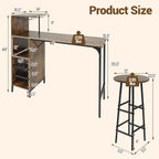 COSTWAY 3 Pieces Bar Table and Chair Set, Industrial Pub Table & Stools with Wine Glass Holders & 6-Bottle Wine Racks, Counter Height Dining Table Set for Living Room Dining Room Kitchen (Coffee)