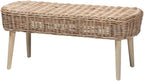 Accent Bench with Natural Kubu Rattan and Grey Acacia Wood for Living Room Entryway