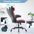 Red Gaming Chair, Ergonomic High Back Executive Office Chair with Flip-Up Arms, Adjustable Height, PU Leather, 300 lbs Weight Capacity