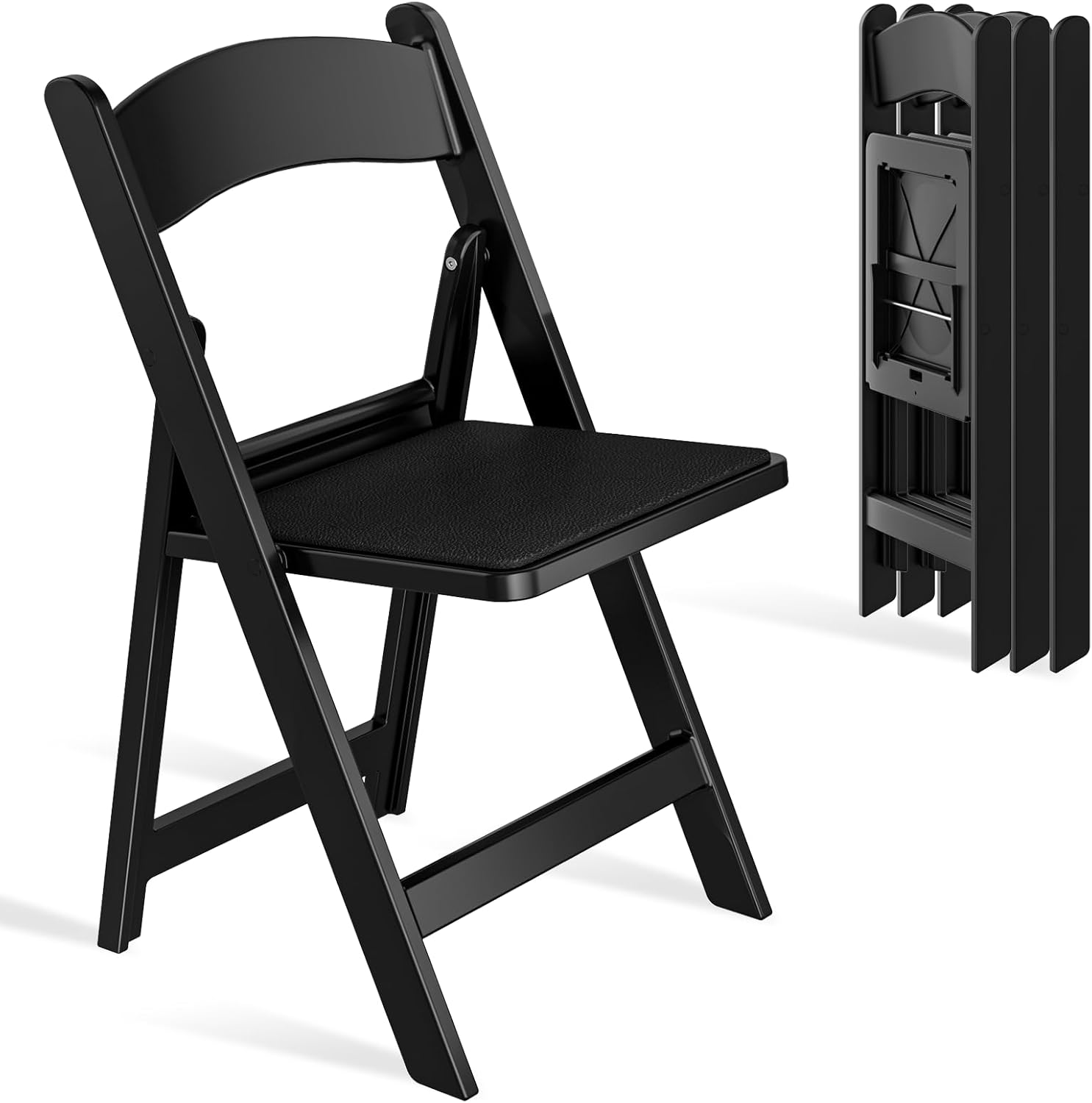 Resin Folding Chairs with Cushion - 4 Pack Black Folding Chairs, Lightweight Plastic Chairs, Comfortable Foldable Chairs for Wedding, Party, Home, Event, Indoor/Outdoor Use, 600lbs Capacity
