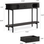 ONBRILL 47 Inch Fluted Console Table with Drawers, Entryway Table with Storage, Oval Sofa Tables Behind Couch, Mid-Century Modern Hallway Tables for Entryway, Hallway, Small Spaces, Black