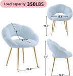 Petal Makeup Vanity Chair with Back,Modern Dining Chair,Upholstered Desk Chair for Girls with Gold Metal Legs for Home Office,Bedroom, (Blue)