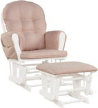 Nursery Rocking Chairs Nursery Glider Rocking Chair Wood Baby Rocker with Ottoman Cushion Upholstered Nursing Chair with Padded Arms (Pink)