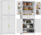 70.9" Tall Pantry Cabinet, Kitchen Pantry Storage Cabinet, Freestanding Food Pantry Cabinet with 4 Doors and Adjustable Shelves, Cupboard with Drawer for Kitchen, Living Room, White