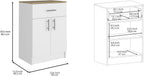 Modern Kitchen Pantry, Storage Cabinet with 1 Drawer, Particle Board, White + Light Oak, for Dining Room, Easy to Clean