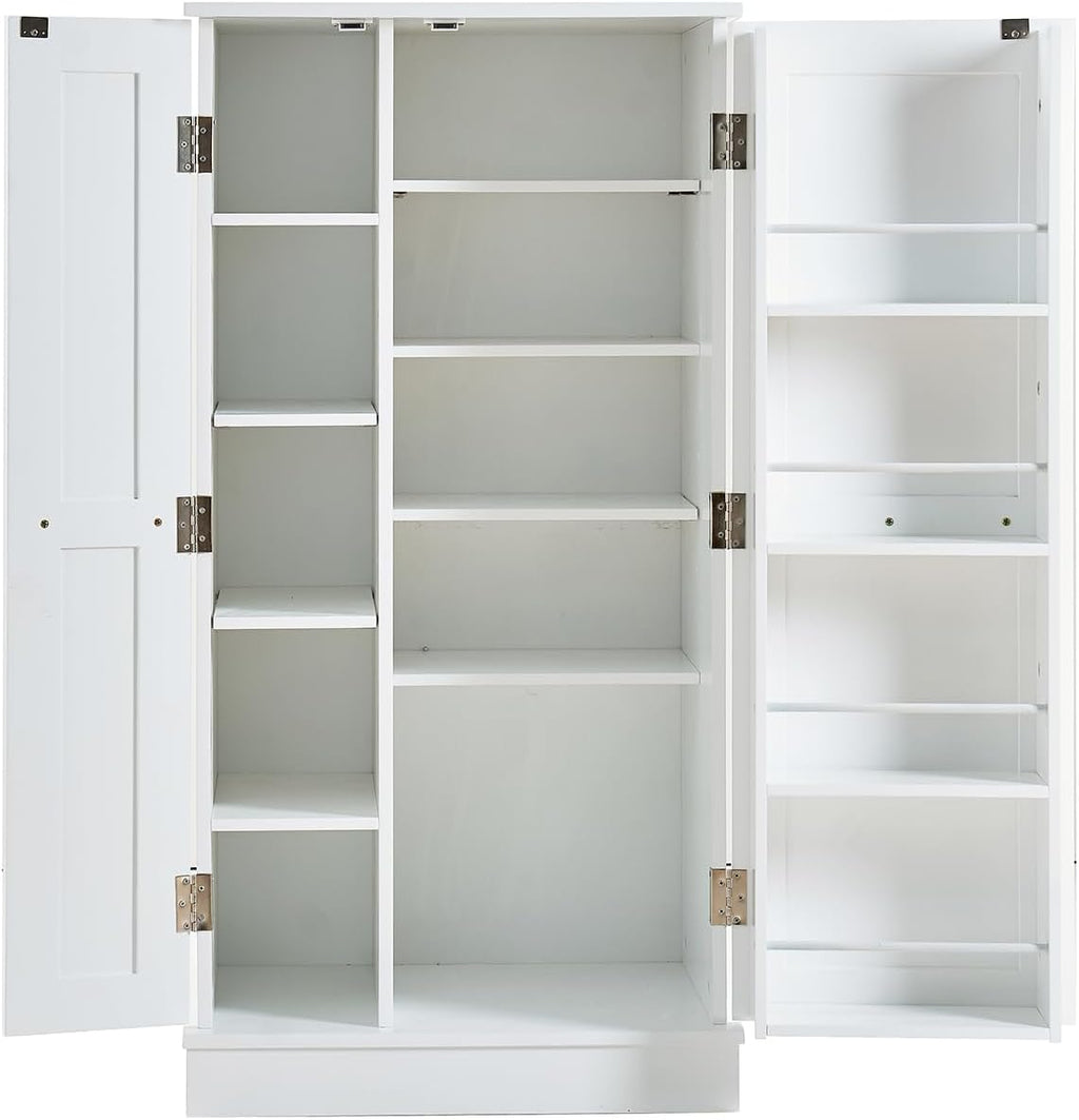 Pantry Cabinet with Storage,Freestanding Kitchen Hutch with Doors & Adjustable Shelves, Small Snacks Spices Wine Sideboard for Kitchen,Dining Room (White)