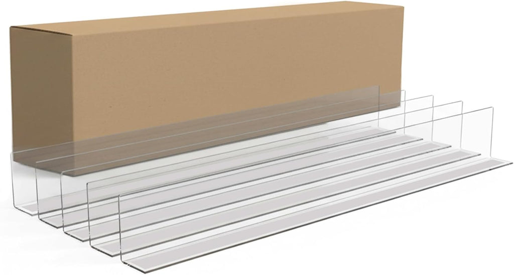 Clip Strip Corp. 50 Pack Shelf Dividers for Retail Stores, 1" H x 9-9/16" L, 15 mil Crystal Clear PVC Adhesive Mount Retail Shelf Separator, SD-1510