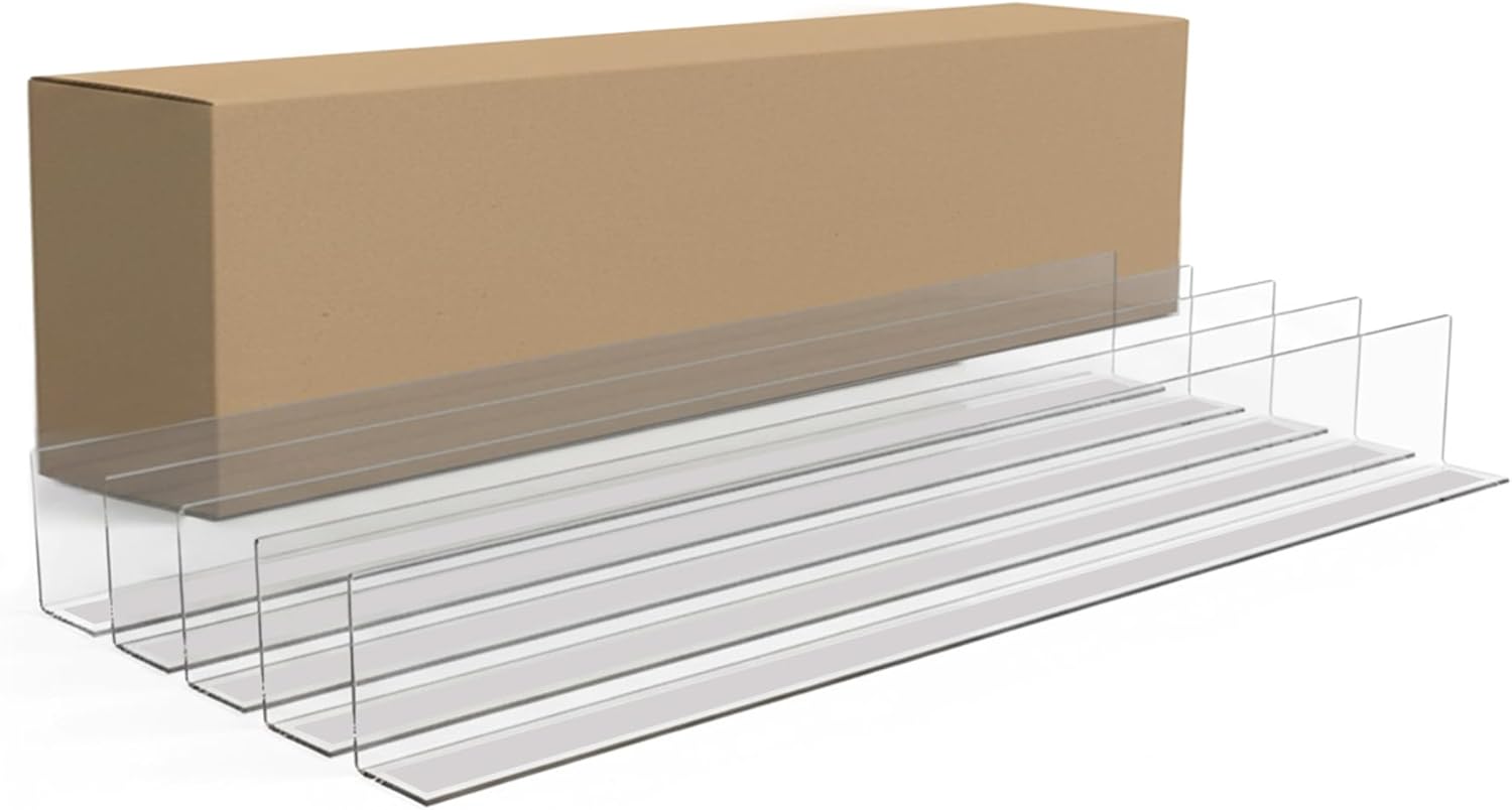 Clip Strip Corp. 50 Pack Shelf Dividers for Retail Stores, 1" H x 9-9/16" L, 15 mil Crystal Clear PVC Adhesive Mount Retail Shelf Separator, SD-1510