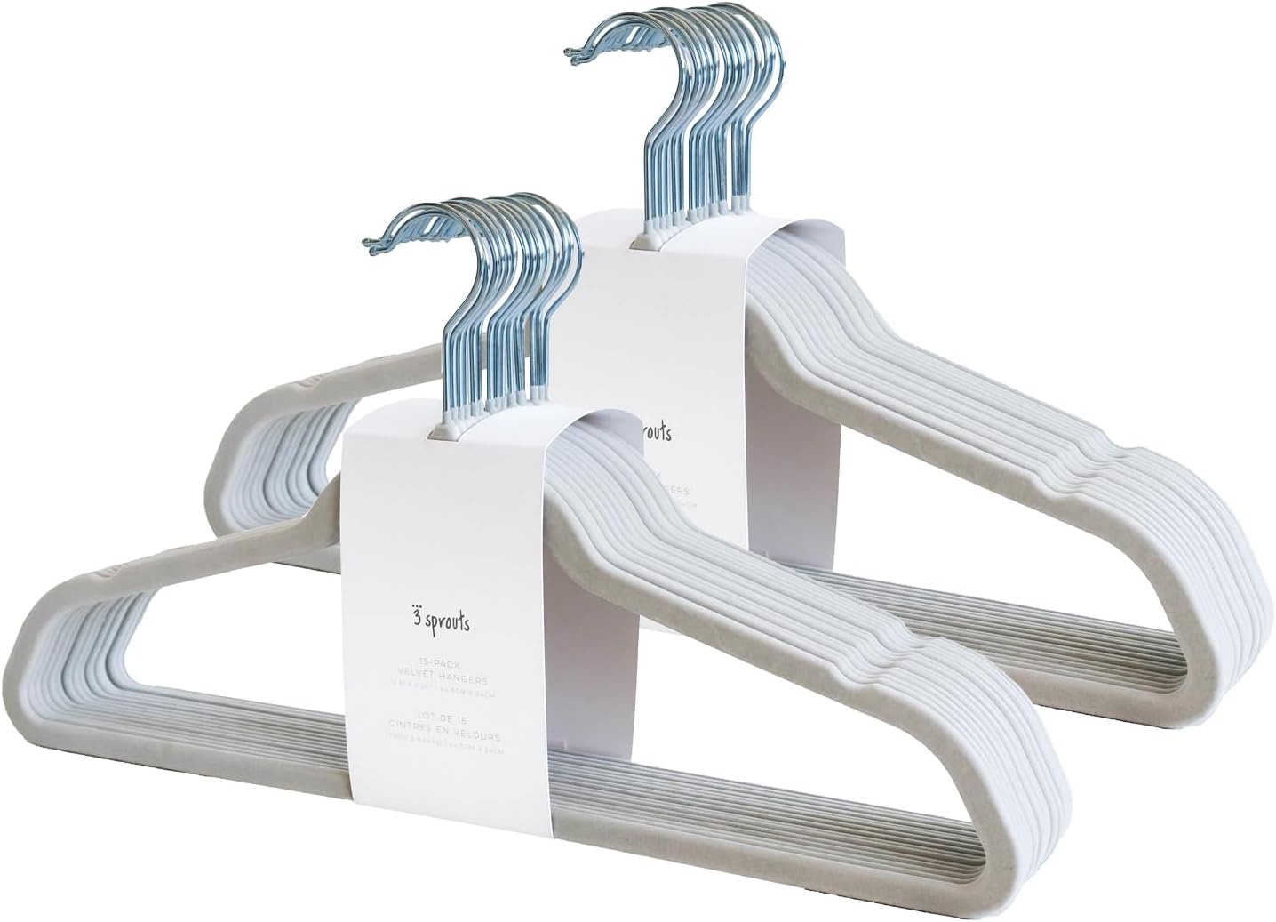 3 Sprouts - Adult Velvet Hangers - Non Slip Felt Clothing Hanger Set - Durable & Slim for Space Saving - Ideal Velvet Hangers for Organization - Lightweight Thin Clothes Hangers - Pack of 30 - Gray