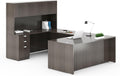 Boss Office Products 71 Inch Executive U-Shape Desk with File Storage Pedestal and 4 Door Hutch, Driftwood