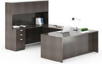 Boss Office Products 71 Inch Executive U-Shape Desk with File Storage Pedestal and 4 Door Hutch, Driftwood