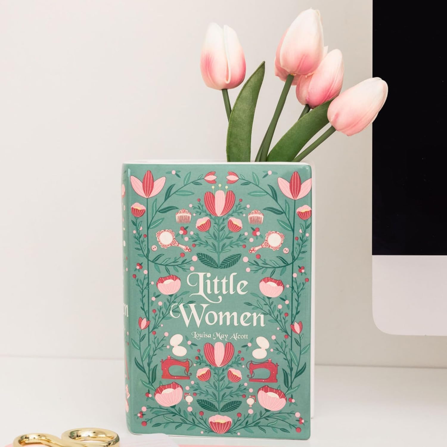 Steel Mill & Co Original Large Book-Shaped Decorative Vase, Ceramic Vases for Home Decor, Cute Bookshelf Decor, Unique Vase for Book Lovers, Little Women