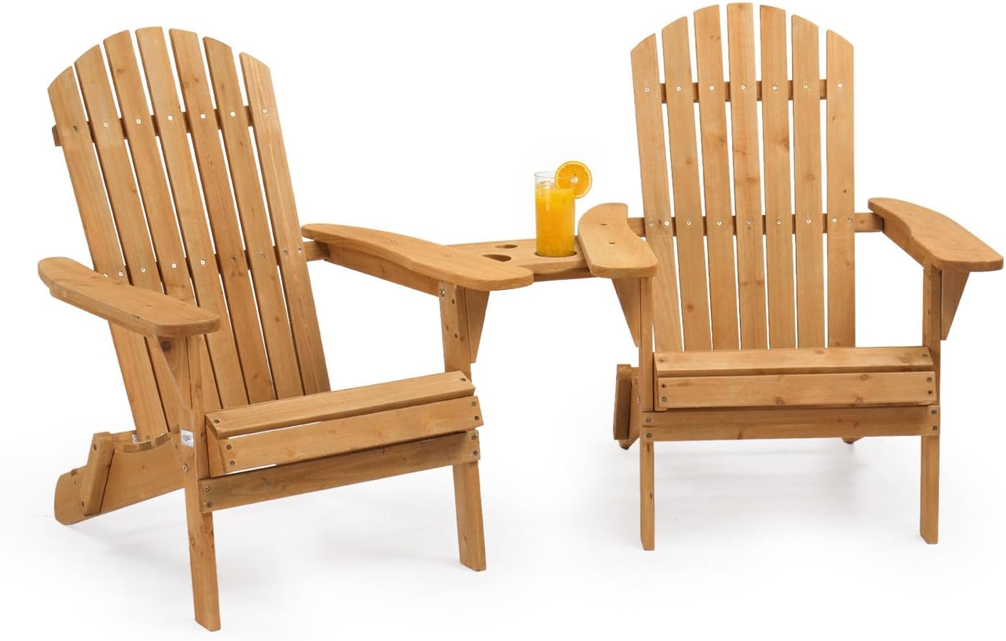 VINGLI Folding Adirondack Double Chair, Wood Adirondack Chairs for Outdoor, with Small Storage Table, Foldable Fire Pit Chairs for Patio, BBQ, Porch, Yard, Pool