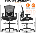 500lbs Drafting Chair,Big and Tall Office Chair for Standing Desk with Wide Seat,2D Adjustable Lumbar Support,Ergonomic Office Chair with Footrest for Home,Drawing or Counter Height Use