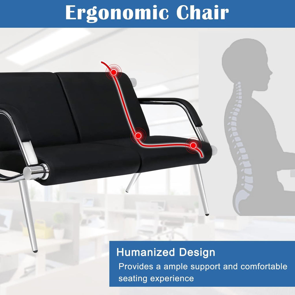 kinbor Waiting Room Chair - 2 Seat Office Guest Reception Bench with Arms, PU Leather Lobby Furniture Reception Chair for Business Salon Bank Hospital Airport, Black