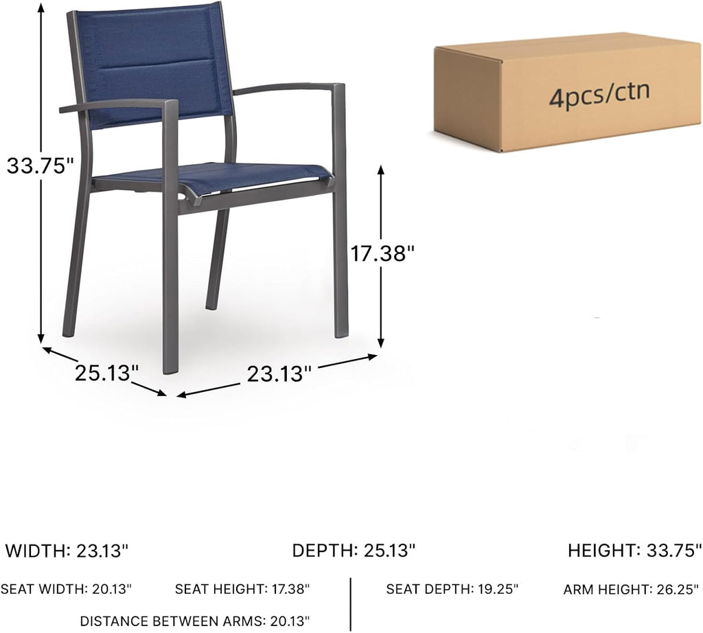 Signature Design by Ashley Point Bonita Set of 4 Outdoor Chairs with Padded Sling Seat, Stackable Aluminum Lounge Chairs for Patio and Porch Seating, Gray Frame with Blue Sling