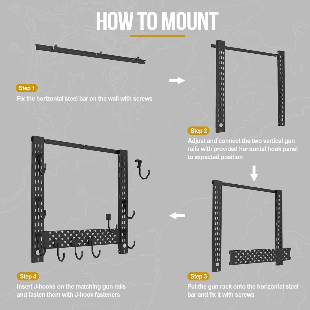 ONETIGRIS Gun Rack Wall Mount,Indoor Gun Rack for Wall with Shelf Horizontal and 1 Removable Gun Accessories Tray