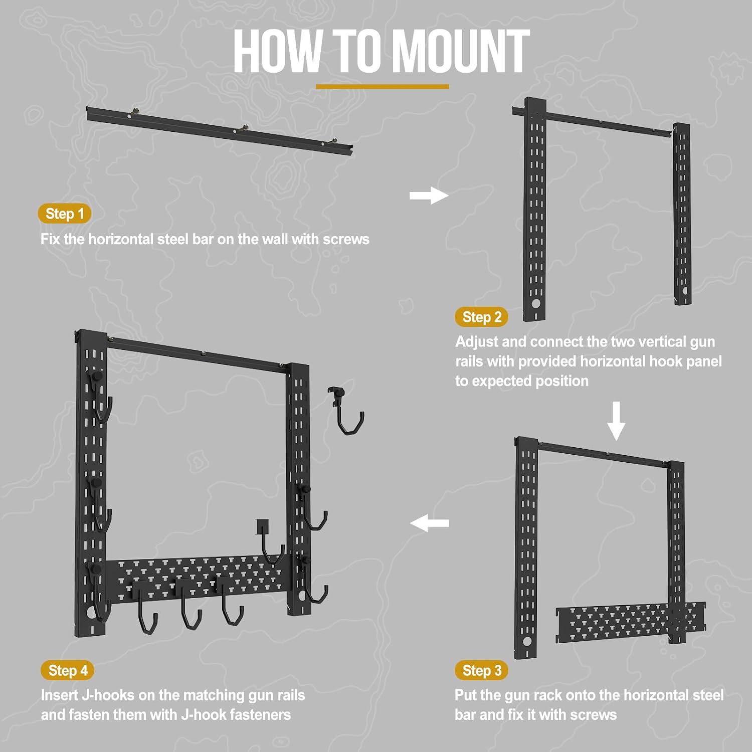 ONETIGRIS Gun Rack Wall Mount,Indoor Gun Rack for Wall with Shelf Horizontal and 1 Removable Gun Accessories Tray