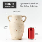 Vaseking Large Ceramic Rustic Vase with 2 Handles, 9.8 inch Farmhouse Distressed Flower Vase for Home Decor, Living Room, Shelf Decor, Pampas Grass, Enterway, Table Decoration, Gift, White