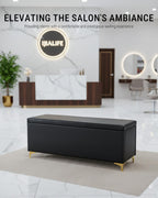 Waiting Room Chairs with Storage, PU Leather Reception Chair | 600lbs Load | Sleek Black Finish | Versatile Shoe Rack & End-of-Bed Stool | ideal for Beauty Spa Bedroom Home Entryway