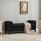 66.34" W Elegant Upholstered Bench,Daybed, Ottoman with Wood Legs & 2 Bolster Pillows for End of Bed, Bedroom, Living Room, Entryway,Black Boucle