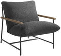 Modway Raya Outdoor Patio Boucle Sling Chair in Charcoal - Comfy Sling Accent Chair - Metal Frame Lounge Chair with Removable Boucle Cushion and Faux Wood Arms for Porch, Deck, Backyard