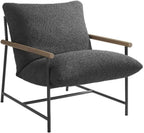 Modway Raya Outdoor Patio Boucle Sling Chair in Charcoal - Comfy Sling Accent Chair - Metal Frame Lounge Chair with Removable Boucle Cushion and Faux Wood Arms for Porch, Deck, Backyard