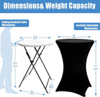 2Sets 32in Hightop Folding Cocktail Tables+Covers-Spandex Stretch Folding Tall Bar Table Covers, Detachable Legs Bar Height Folding Table Outdoor Indoor Use (Black/2 Tables+2 Covers)