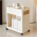 Center Table Small Coffee Table with Wheels Modern Simple Household Movable Iron Sideboard Living Room Square Sofa Side Storage Shelf(White)