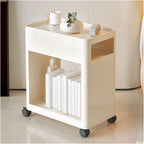 Center Table Small Coffee Table with Wheels Modern Simple Household Movable Iron Sideboard Living Room Square Sofa Side Storage Shelf(White)