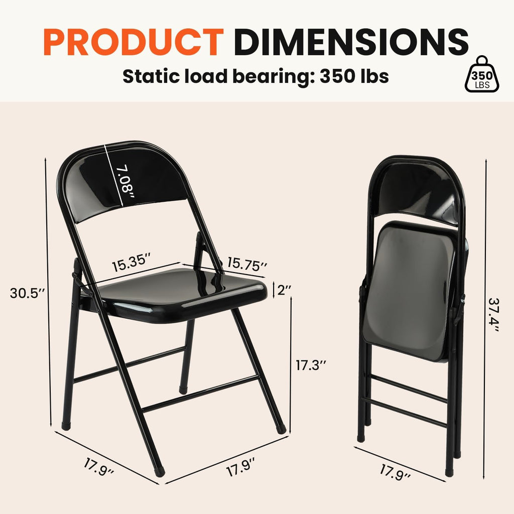 Metal Folding Chairs 30 Pack All Steel Metal Frame Portable Commercial-Grade Foldable Chair with Double Hinged for Office Wedding Party Patio Dinning Events,Onyx Black