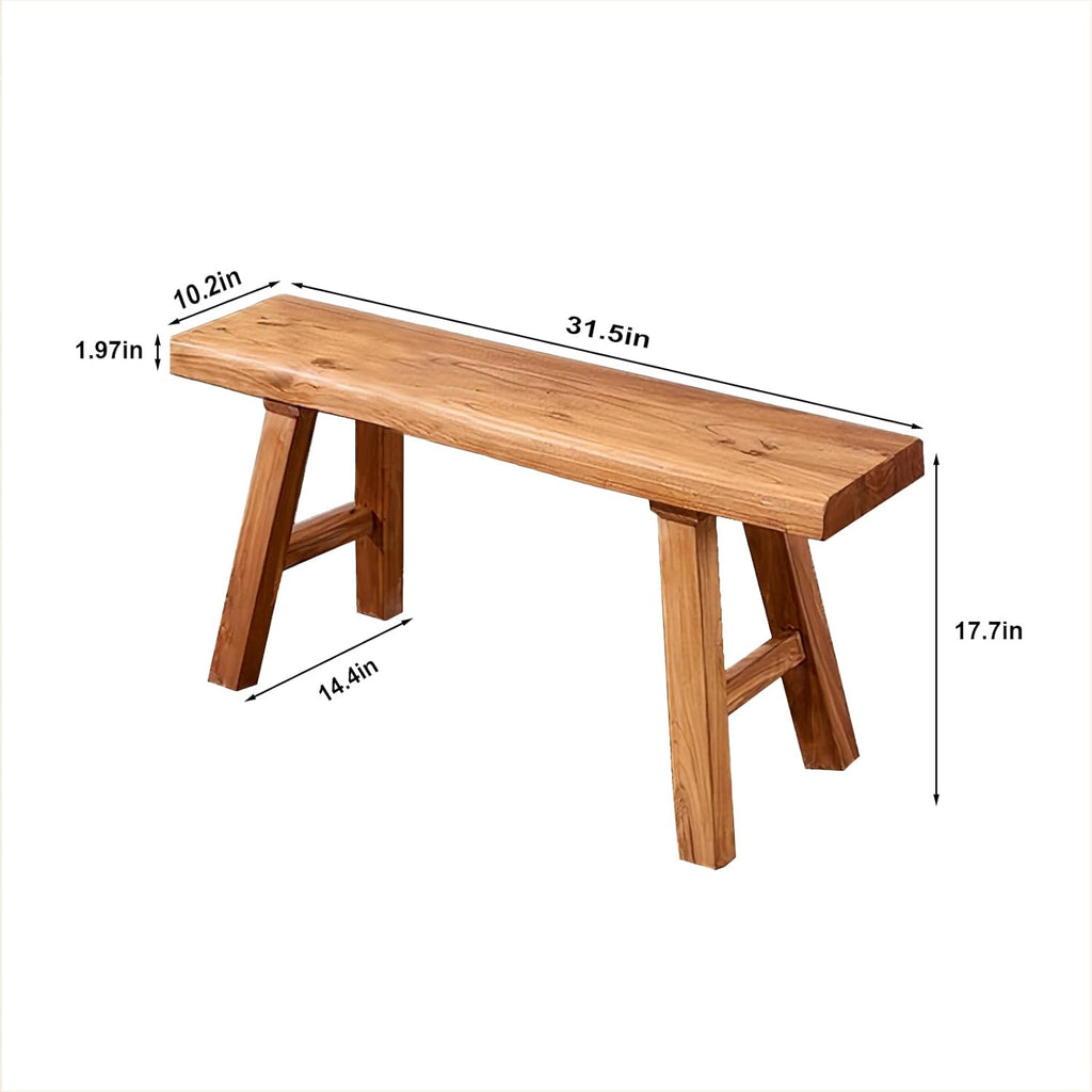 Wooden Bench Indoor – Rustic Farmhouse Narrow Entryway Bench with Slim Skinny Design, Natural Solid Wood, Perfect for Dining Room, Bedroom, or End of Bed, 31.5in Length