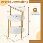 Giantex 3-Tier Round Side Table Set of 2, Wood Bedside Sofa End Table with Storage Shelves & Metal Frame, Modern Slim Night Stand for Bedroom Living Room Entryway Small Spaces, White & Gold