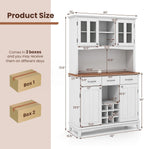 PETSITE Kitchen Pantry Storage Cabinet, Freestanding Microwave Cupboard with Tempered Glass Cabinet, Wine Rack, Adjustable Shelves, Buffet with Hutch for Living Room, Dining Room, White