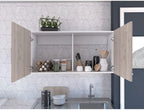 White and Light Grey 2-Door Wall Cabinet, 2-Compartment Kitchen Storage & Organization