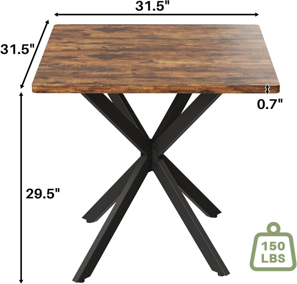 Unovivy 31.5" Small Square Dining Table for 2-4, Space Saving Kitchen Dinner Table, Industrial Compact Modern Dining Room Desk for Kitchen, Apartment, Rustic Brown