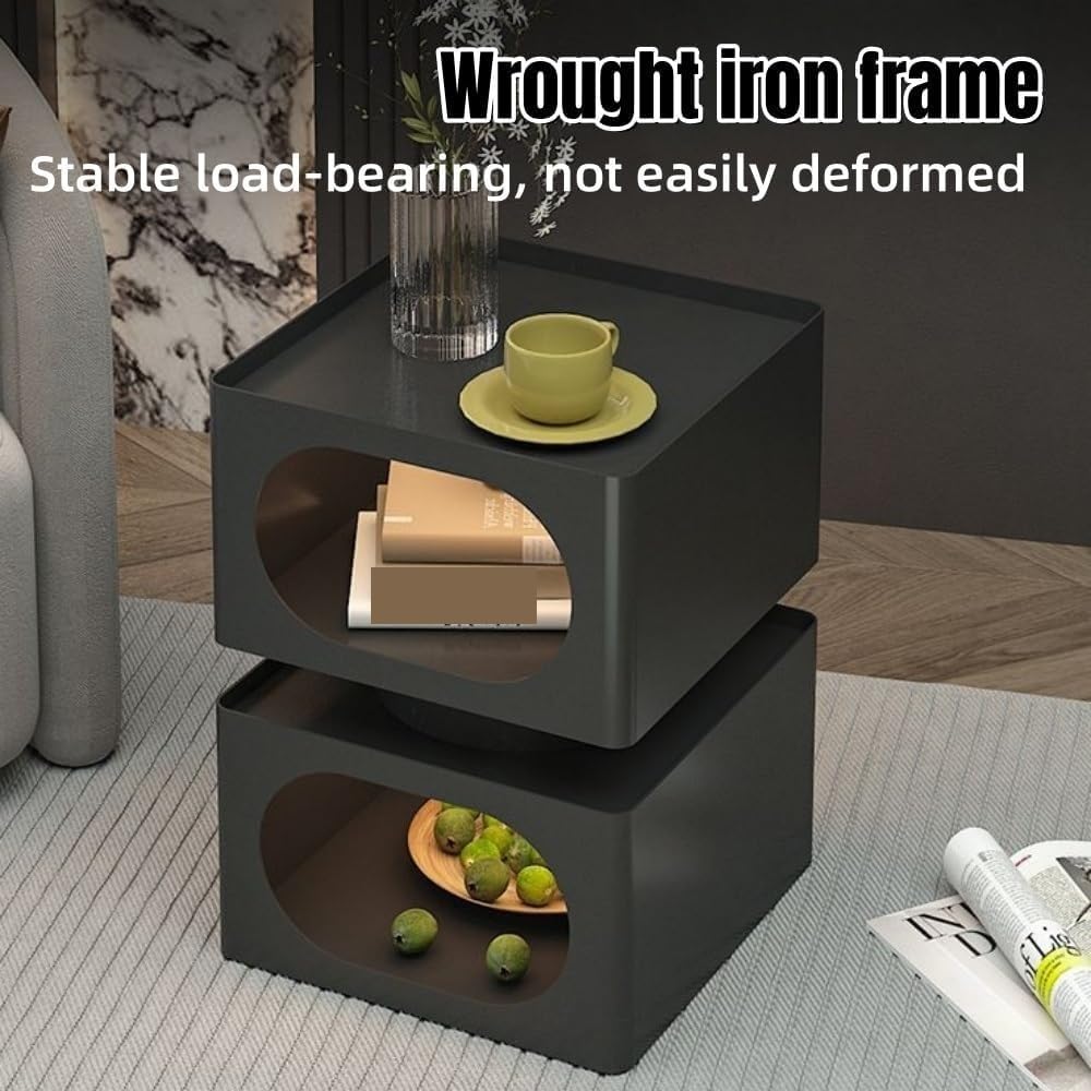 Modern Metal Square Nightstand 2-Tier Open Storage Small Bedside Table Sofa End Table for Living Room & Office Heavy Duty