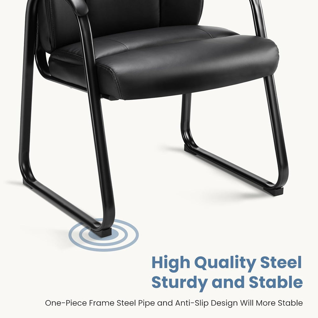 DUMOS PU Leather Office Guest Chair, Waiting Room Chairs with Sled Base and Padded Arm Rest, Reception Chair Without Wheels for Elderly Meeting Conference Office Home, 1 Pack