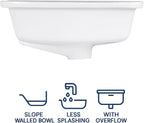 Nantucket Sinks GB-17x13-W Undermount Bathroom Sink – 17"x13" Rectangular White Bowl Bath Vanity Sink, Glazed Bottom for Open Console, w Overflow – Ceramic, High Gloss, Stain & Scratch Resistant