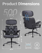 Mid Century Modern Home Office Desk Chair, Ergonomic Office Chair Big and Tall, High Back Executive Office Chair Leather Extra Wide, Computer Chair Comfy, Adjustable Height Rolling Chair, Black