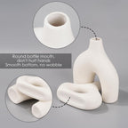 White Ceramic Vase Set of 2 - Minimalist Nordic Style, Matte Donut Vases for Pampas Grass, Ceramic Hollow Donut Vase Decor, Flower Vases for Living Room Wedding Coffee Table Bookshelf Office Decor