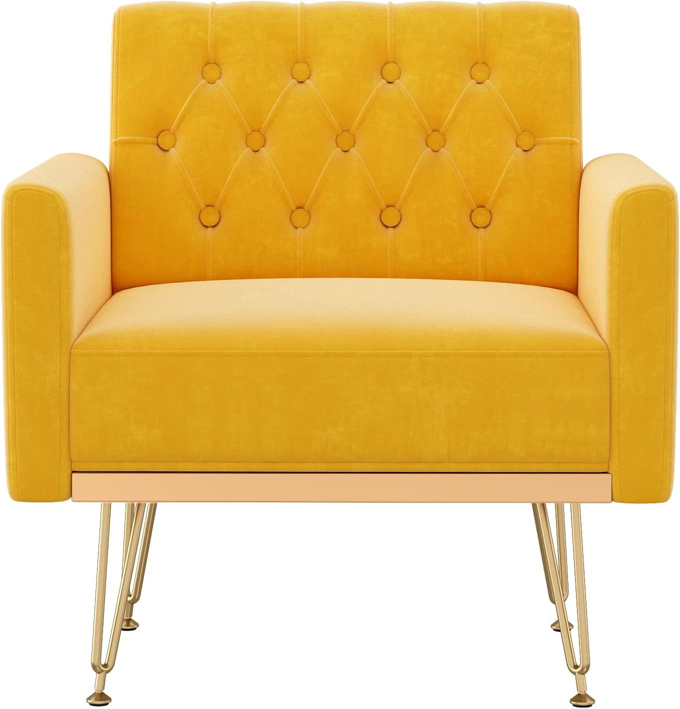 Olela Velvet Accent Chair with Arm for Living Room,Modern Armchair Single Sofa Cozy Tufted Upholstered Reading Side Chairs with Gold Metal Leg for Bedroom Decorate(1, Mustard Yellow)